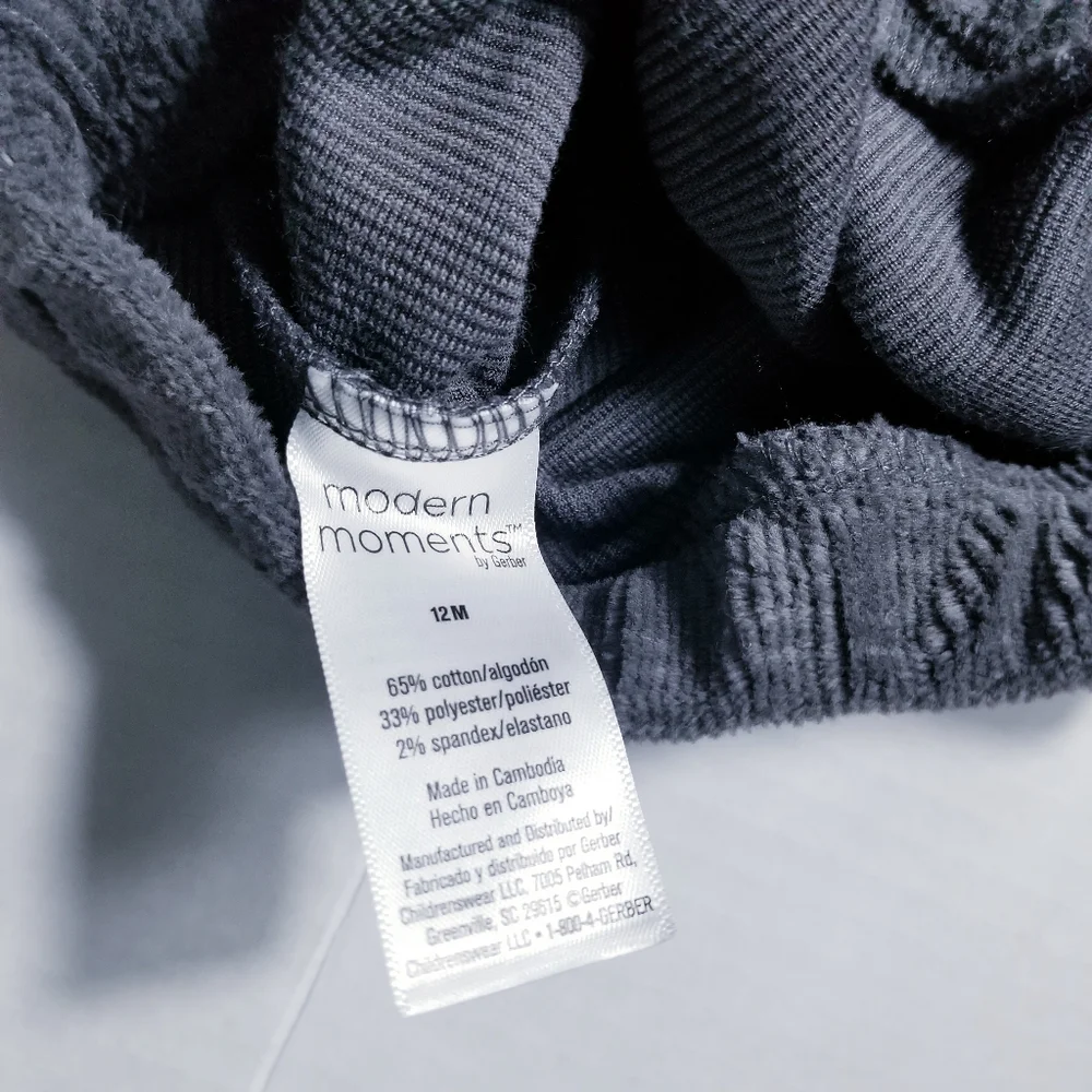 NWT MODERN MOMENTS GERBER SOFT CORDUROY OUTFIT DARK GRAY SIZE 12 MONTHS